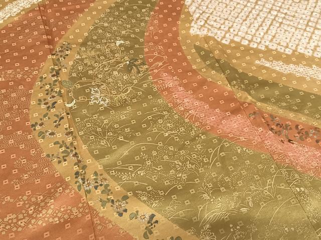 平和屋着物●訪問着 手描き 絞り 中国三大刺繍 スワトウ刺繍 汕頭刺繍 相良刺繍 更紗花間道 暈し染め 金彩 正絹 逸品 AAAX0777zg