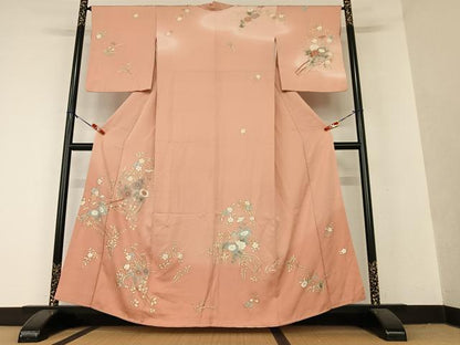 平和屋着物●訪問着　草花文　暈し染め　金彩　正絹　逸品　AAAX0779zg