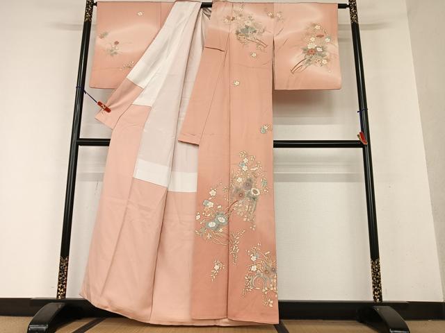 平和屋着物●訪問着　草花文　暈し染め　金彩　正絹　逸品　AAAX0779zg