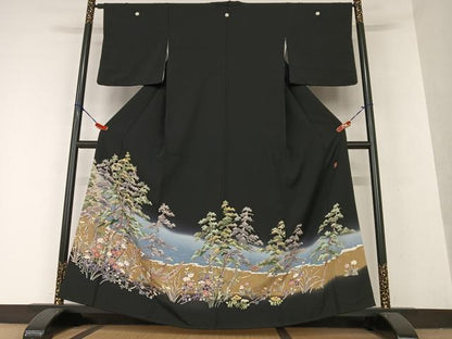 平和屋着物●本加賀友禅作家 西川健一 黒留袖 風景花松文 暈し染め 正絹 逸品 AAAX0783zg