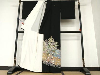 平和屋着物●本加賀友禅作家 西川健一 黒留袖 風景花松文 暈し染め 正絹 逸品 AAAX0783zg