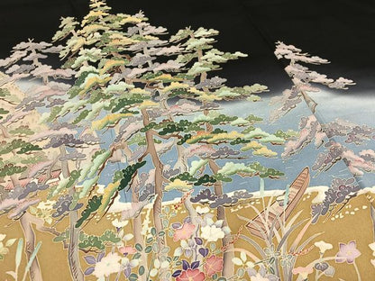 平和屋着物●本加賀友禅作家 西川健一 黒留袖 風景花松文 暈し染め 正絹 逸品 AAAX0783zg