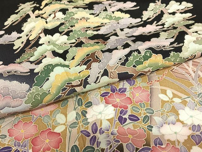 平和屋着物●本加賀友禅作家 西川健一 黒留袖 風景花松文 暈し染め 正絹 逸品 AAAX0783zg