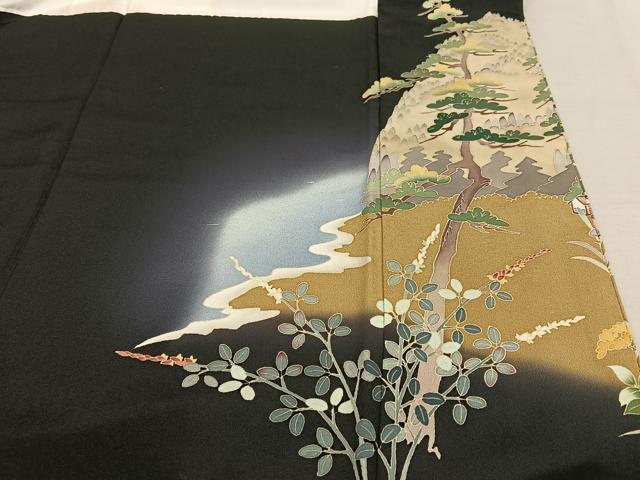 平和屋着物●本加賀友禅作家 西川健一 黒留袖 風景花松文 暈し染め 正絹 逸品 AAAX0783zg
