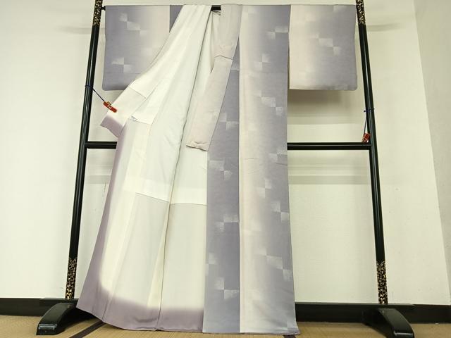 平和屋着物●上質な小紋　変わり市松文様　暈し染め　正絹　逸品　AAAX0785zg