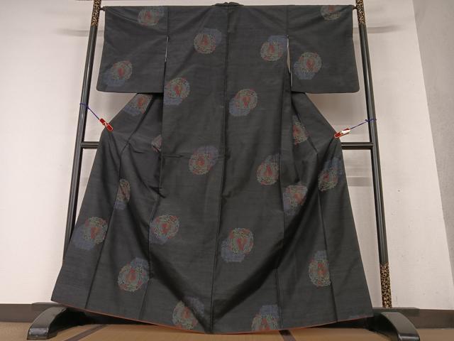 平和屋着物●上質な紬 鳳凰花文 正絹 逸品 AAAX0792zg