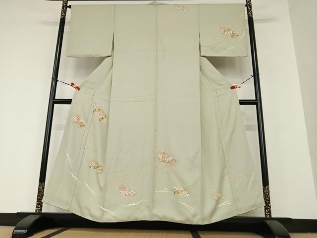 平和屋着物●訪問着 駒刺繍 地紙花文 金彩 正絹 逸品 AAAX0799zg