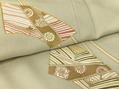 平和屋着物●訪問着 駒刺繍 地紙花文 金彩 正絹 逸品 AAAX0799zg