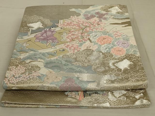 平和屋着物◎六通柄袋帯 唐織 笛聲 金銀糸 正絹 逸品 AAAX0822ou