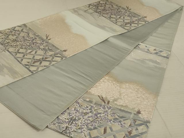 平和屋着物◎六通柄袋帯 風景文 銀糸 正絹 逸品 AAAX0823ou