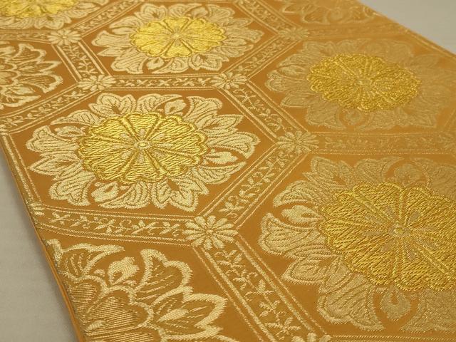 平和屋着物◎六通柄袋帯 亀甲花文 金糸 正絹 逸品 AAAX0824ou