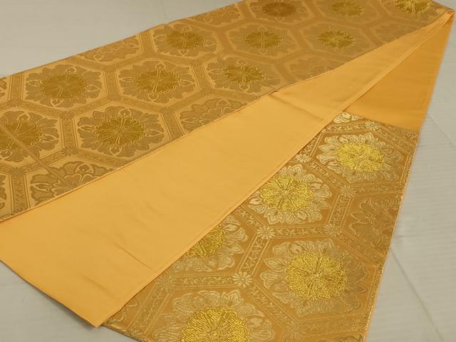 平和屋着物◎六通柄袋帯 亀甲花文 金糸 正絹 逸品 AAAX0824ou
