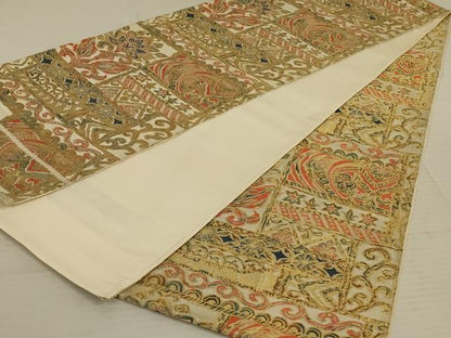 平和屋着物◎全通柄袋帯 更紗花文 正絹 逸品 AAAX0838ou