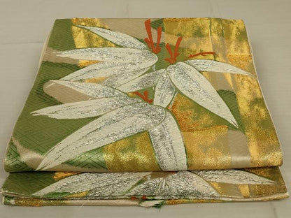 平和屋着物◎六通柄袋帯 笹竹文 金銀糸 正絹 逸品 AAAX0840ou