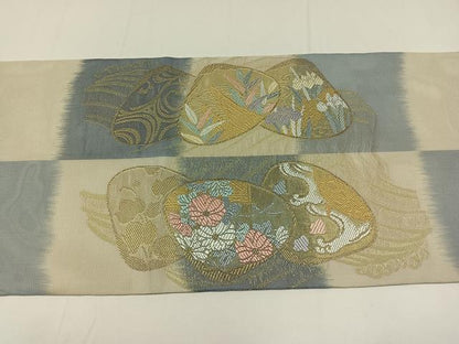 平和屋着物＊夏物 老舗織元 泰生織物 太鼓柄 本袋帯 唐織 貝合わせ花鳥文 金糸 正絹 逸品 AAAX0894jh
