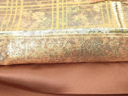 平和屋着物◎六通柄袋帯 唐織 松皮槁格子桜文 金銀糸 正絹 逸品 AAAX1156sg