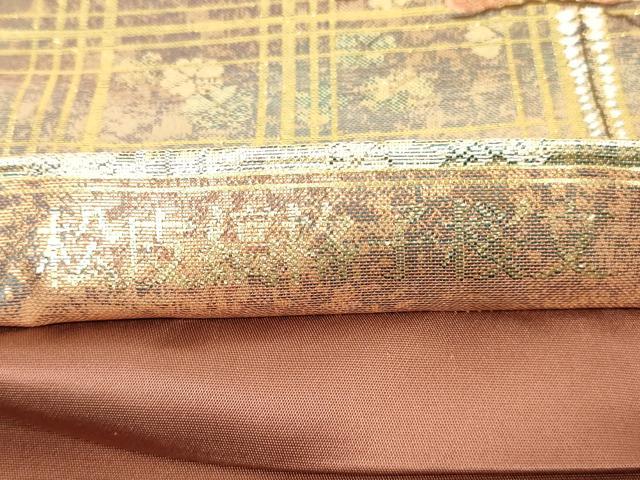 平和屋着物◎六通柄袋帯 唐織 松皮槁格子桜文 金銀糸 正絹 逸品 AAAX1156sg