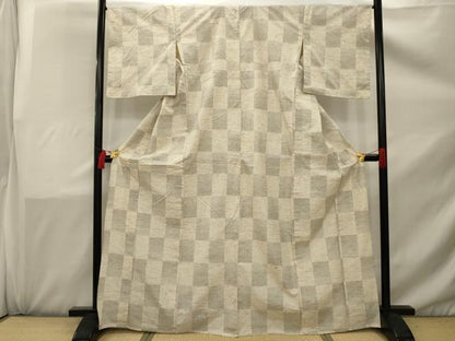 平和屋着物▽ぜんまい紬 単衣 市松文 正絹 逸品 AAAX1625sx