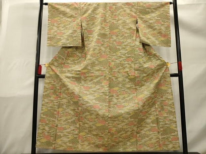 平和屋着物▽上質な紬 単衣 花風景文 正絹 逸品 AAAX1630sx