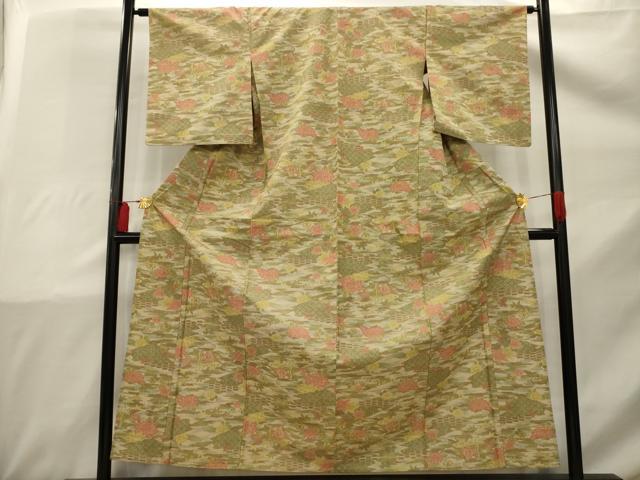 平和屋着物▽上質な紬 単衣 花風景文 正絹 逸品 AAAX1630sx
