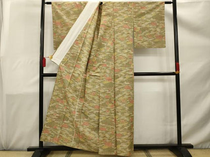 平和屋着物▽上質な紬 単衣 花風景文 正絹 逸品 AAAX1630sx