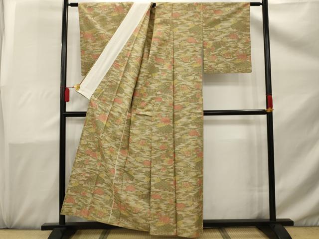 平和屋着物▽上質な紬 単衣 花風景文 正絹 逸品 AAAX1630sx