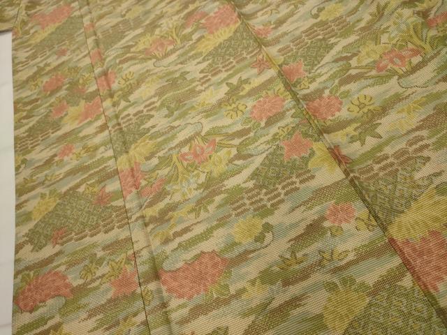 平和屋着物▽上質な紬 単衣 花風景文 正絹 逸品 AAAX1630sx