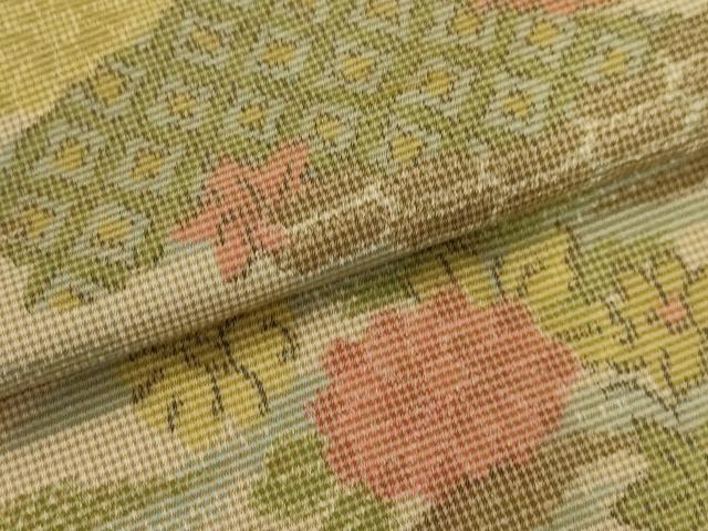平和屋着物▽上質な紬 単衣 花風景文 正絹 逸品 AAAX1630sx