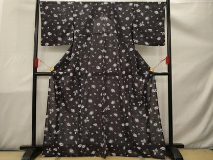 平和屋着物＊夏物 小紋 紗 草花文 洗える着物 AAAZ3262np