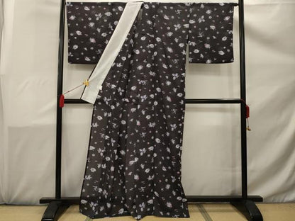 平和屋着物＊夏物 小紋 紗 草花文 洗える着物 AAAZ3262np