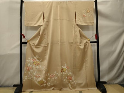 平和屋着物▽訪問着 単衣 駒刺繍 貝合わせ花文 金糸 金彩 正絹 逸品 AAAX1739sx