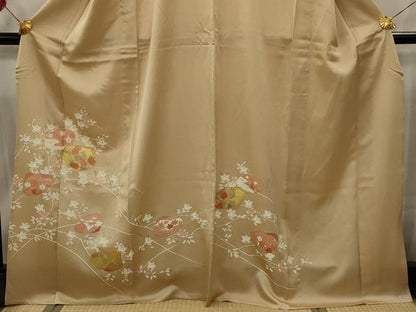 平和屋着物▽訪問着 単衣 駒刺繍 貝合わせ花文 金糸 金彩 正絹 逸品 AAAX1739sx