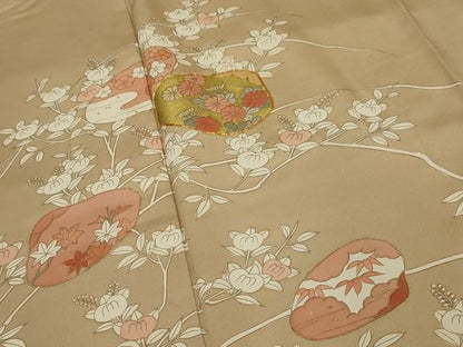 平和屋着物▽訪問着 単衣 駒刺繍 貝合わせ花文 金糸 金彩 正絹 逸品 AAAX1739sx
