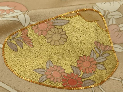 平和屋着物▽訪問着 単衣 駒刺繍 貝合わせ花文 金糸 金彩 正絹 逸品 AAAX1739sx