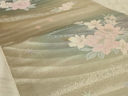平和屋着物◎六通柄袋帯 流水花文 銀糸 正絹 逸品 AAAX1965ou