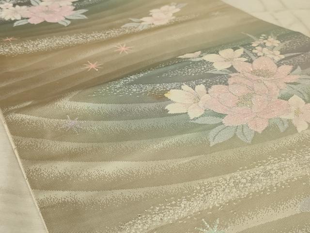 平和屋着物◎六通柄袋帯 流水花文 銀糸 正絹 逸品 AAAX1965ou