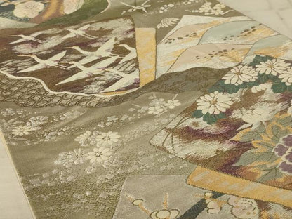 平和屋着物◎六通柄袋帯 唐織 色紙重ね花文 金銀糸 正絹 逸品 AAAX1975ou