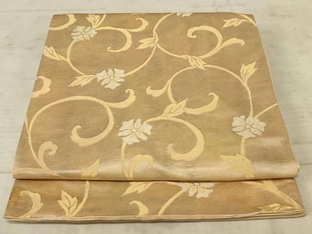 平和屋着物◎六通柄袋帯　花唐草文　金糸　正絹　逸品　AAAX1980ou