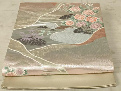 平和屋着物◎西陣 六通柄袋帯 唐織 古典錦 流水花文 プラチナ三重箔 正絹 逸品 AAAX1982ou