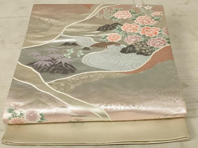 平和屋着物◎西陣 六通柄袋帯 唐織 古典錦 流水花文 プラチナ三重箔 正絹 逸品 AAAX1982ou