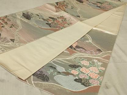 平和屋着物◎西陣 六通柄袋帯 唐織 古典錦 流水花文 プラチナ三重箔 正絹 逸品 AAAX1982ou