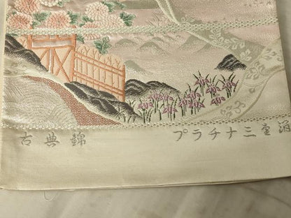 平和屋着物◎西陣 六通柄袋帯 唐織 古典錦 流水花文 プラチナ三重箔 正絹 逸品 AAAX1982ou