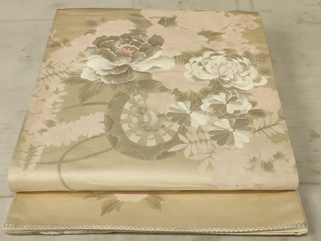 平和屋着物◎太鼓柄袋帯 刺繍 花車文 銀糸 正絹 逸品 AAAX1986ou