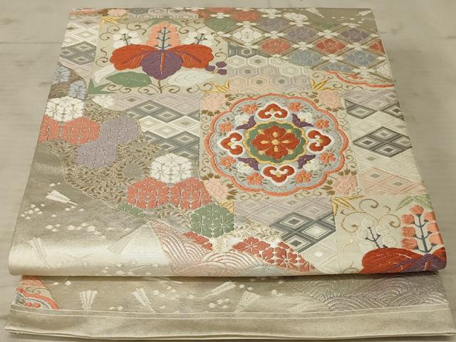 平和屋着物◎六通柄袋帯 唐織 吉祥花文 金糸 正絹 逸品 AAAX1988ou