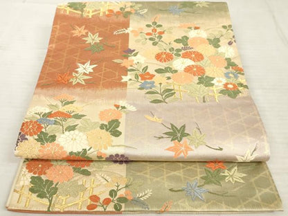 平和屋着物◎六通柄袋帯 唐織 草花文 金糸 正絹 逸品 AAAX2628sg