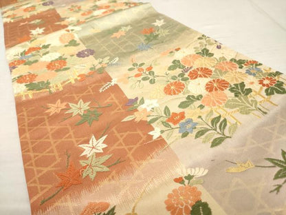 平和屋着物◎六通柄袋帯 唐織 草花文 金糸 正絹 逸品 AAAX2628sg
