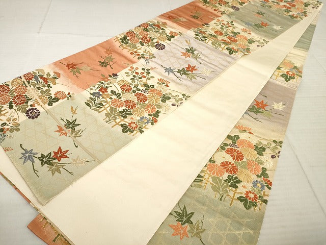平和屋着物◎六通柄袋帯 唐織 草花文 金糸 正絹 逸品 AAAX2628sg