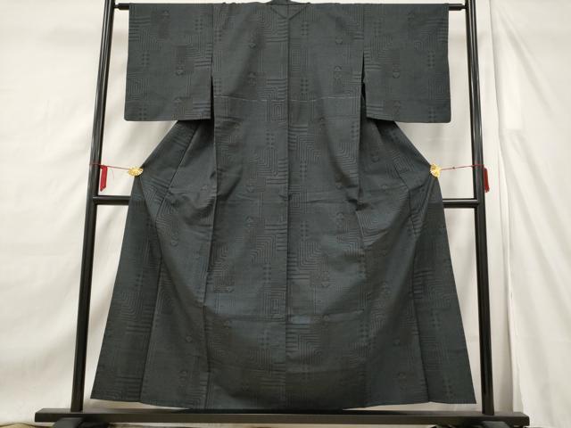 平和屋着物▽本場大島紬 単衣 7マルキ 幾何学文様 正絹 逸品 AAAX2888st