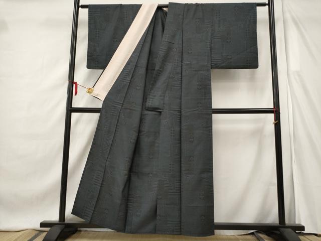 平和屋着物▽本場大島紬 単衣 7マルキ 幾何学文様 正絹 逸品 AAAX2888st