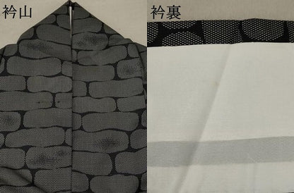 平和屋着物▽上質な小紋 単衣 石畳文様 黒地 正絹 逸品 AAAX2901st